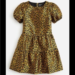 J Crew Crewcuts Jaquard Black Gold Animal Print Metallic Tiered Dress